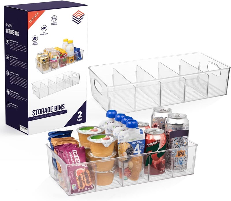 ClearSpace Plastic Pantry Organization and Storage Bins with Removable Dividers – XL Perfect Kitchen / Refrigerator/ Cabinet Organizers, 2 Pack - Image 1